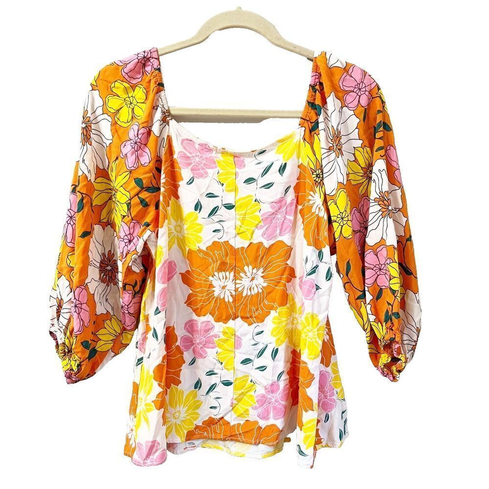 Rustic Rack Womens Multicolor Blouse Large Floral Long Sleeve Scoop Neck Top